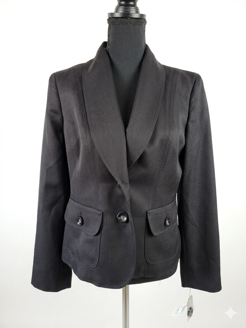 Le Suit Black Shawl-Collar Blazer with Flap Pockets